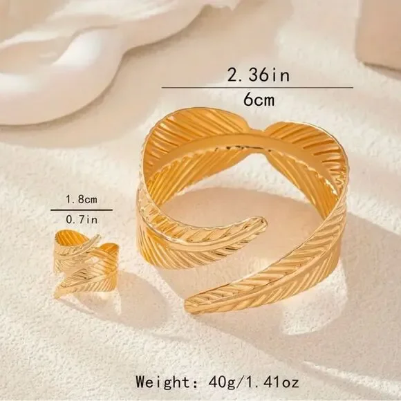 Sold  14K Golden-Toned Bohemian Bracelet and Ring Set - Picture 4 of 5